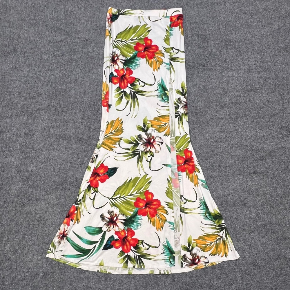 Windsor Long Maxi Skirt Women S White Tropical Floral Hibiscus High Slit